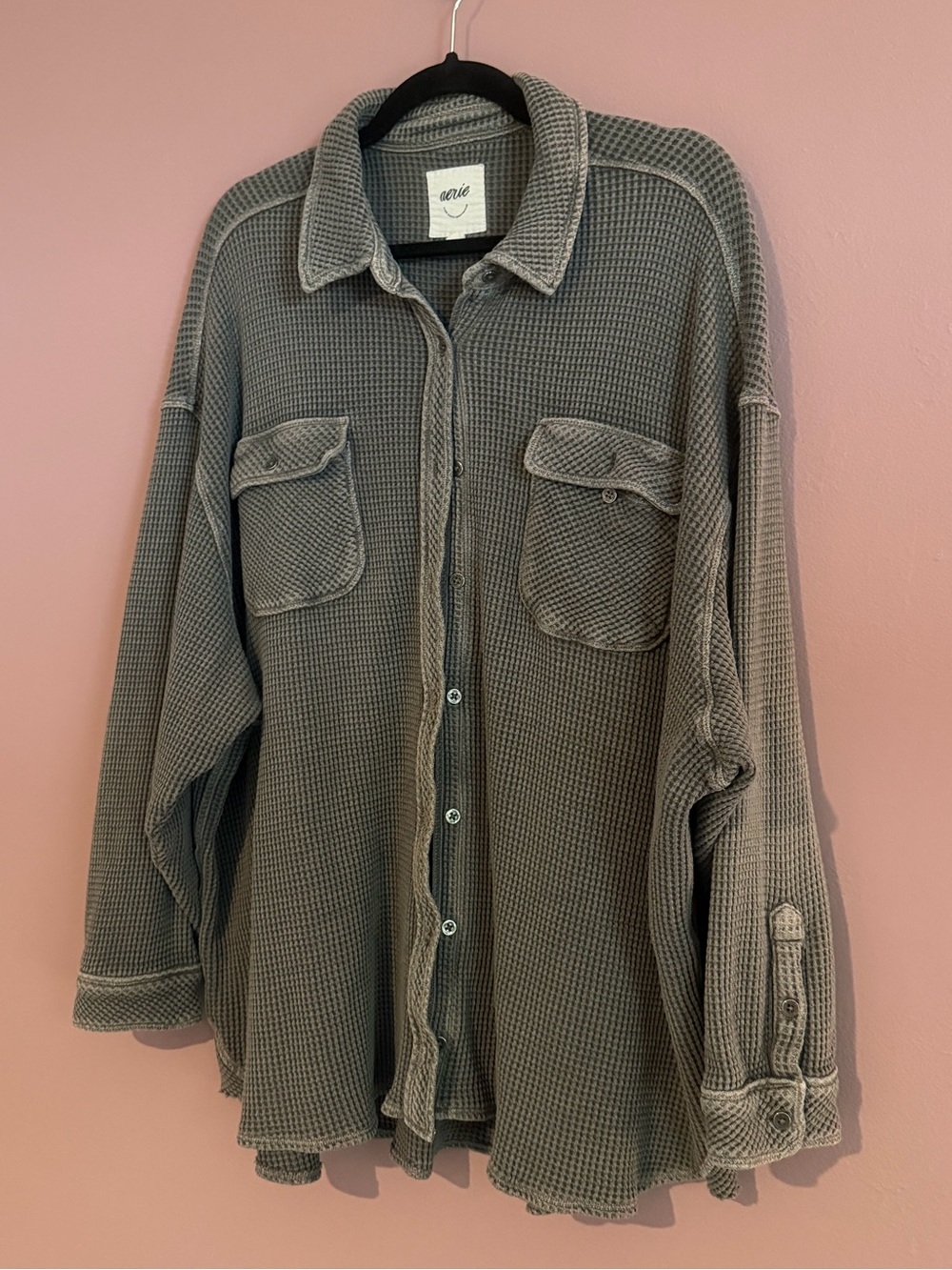 AERIE LumberJane Waffle Shirt in Charcoal - XL - Picture 2 of 5